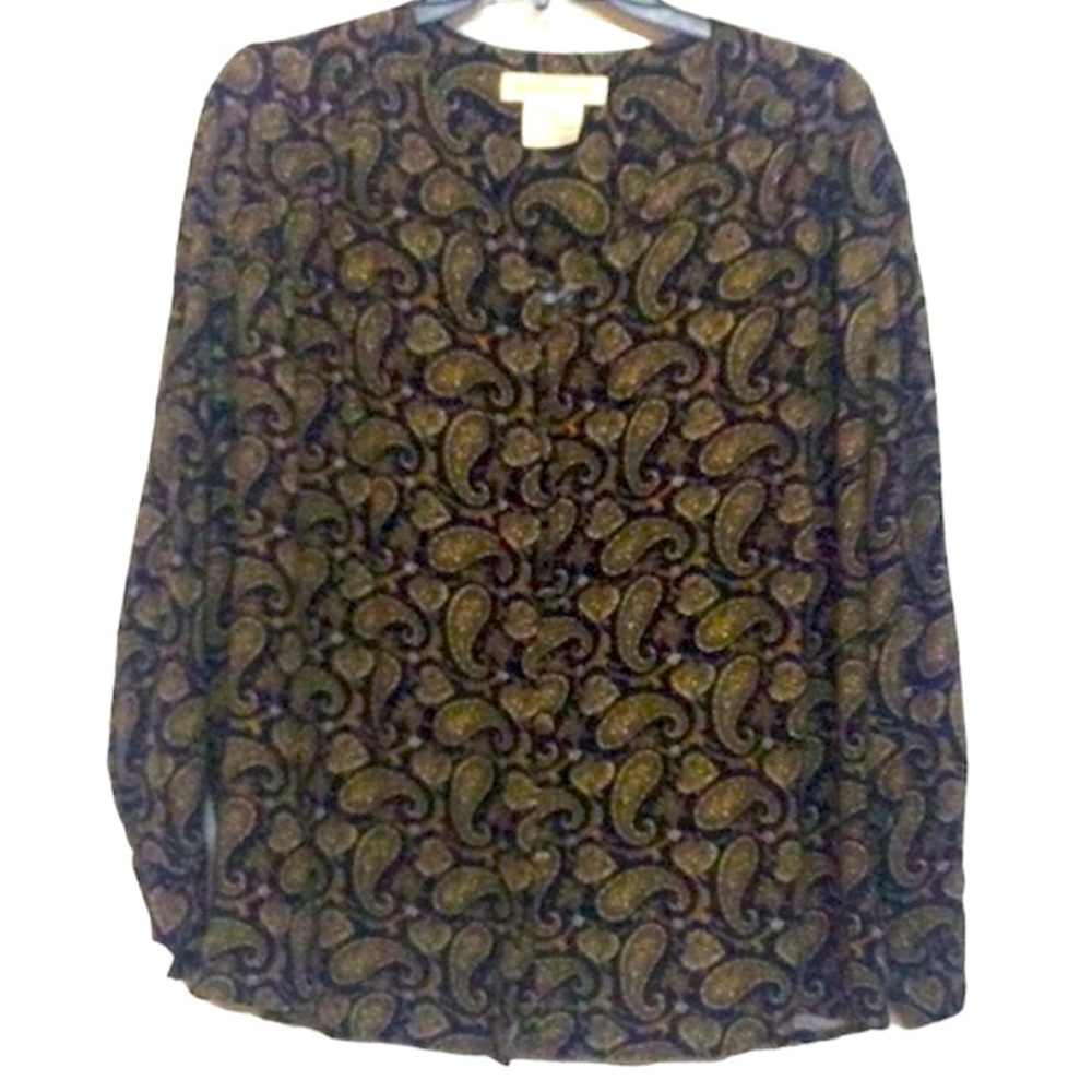 🌞 Jones New York black & brown paisley long sleeve button up blouse women 18W